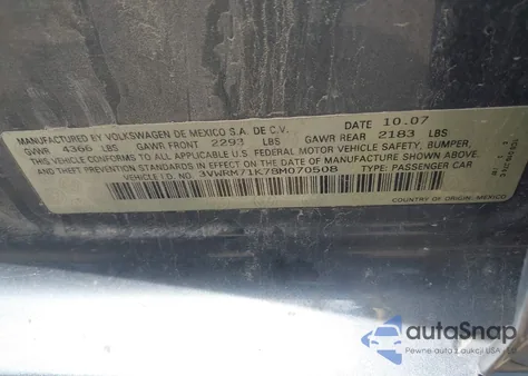 2008 Volkswagen Jetta Se/Sel из США, поврежденный, VIN 3VWRM71K78M070508